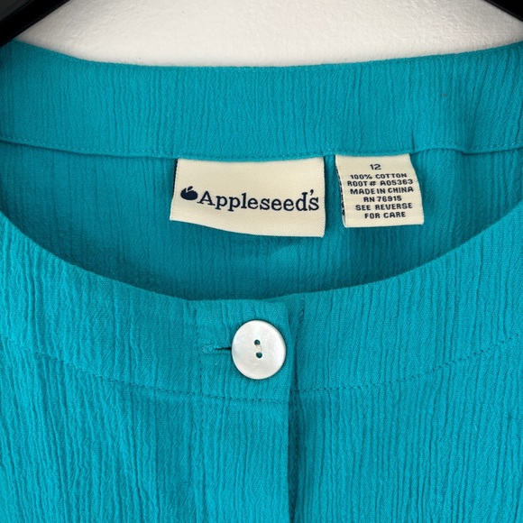 Vintage Appleseed's Turquoise Blue Button Up Shirt - Size 12 - Picture 3 of 9
